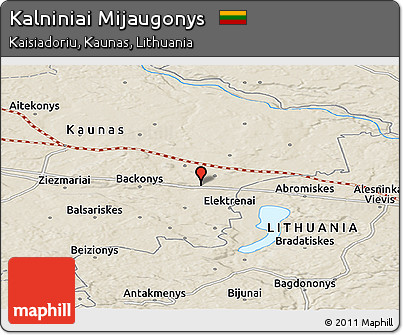 Shaded Relief Panoramic Map of Kalniniai Mijaugonys