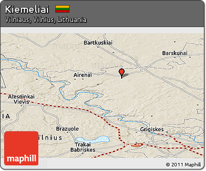 Shaded Relief Panoramic Map of Kiemeliai