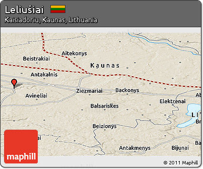 Shaded Relief Panoramic Map of Leliušiai
