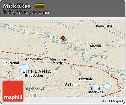 Shaded Relief Panoramic Map of Mitkiškės
