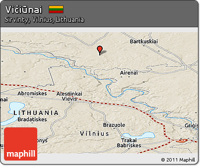 Shaded Relief Panoramic Map of Vičiūnai