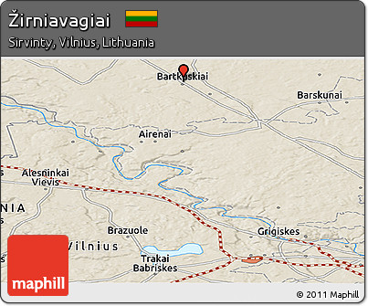 Shaded Relief Panoramic Map of Žirniavagiai