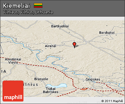 Shaded Relief Panoramic Map of Kiemeliai