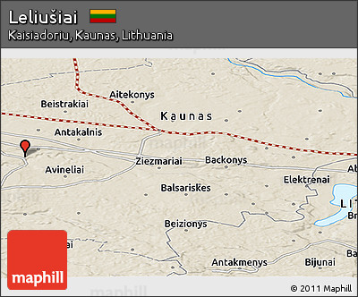 Shaded Relief Panoramic Map of Leliušiai