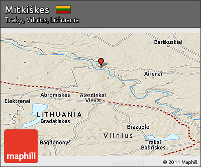 Shaded Relief Panoramic Map of Mitkiškės
