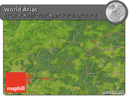 Satellite Map of the Area around 54° 48' 50" N, 25° 34' 30" E