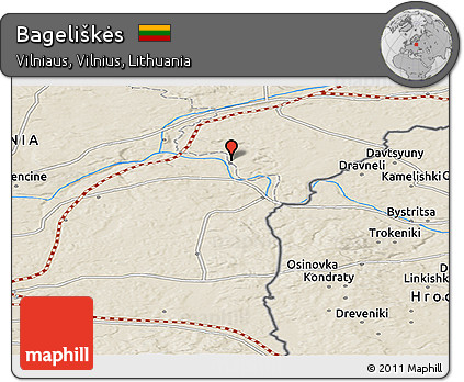 Shaded Relief Panoramic Map of Bageliškės