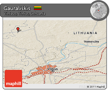 Shaded Relief Panoramic Map of Gaurališkis