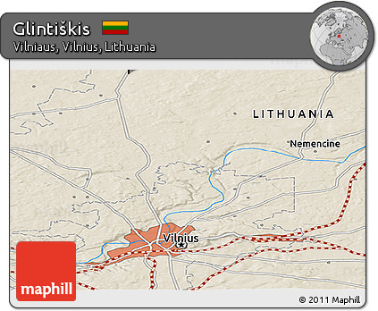 Shaded Relief Panoramic Map of Glintiškis