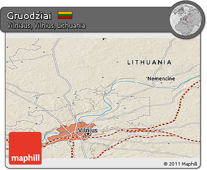 Shaded Relief Panoramic Map of Gruodžiai