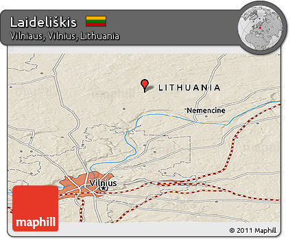 Shaded Relief Panoramic Map of Laideliškis