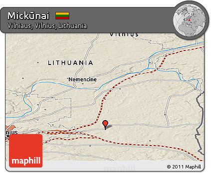 Shaded Relief Panoramic Map of Mickūnai