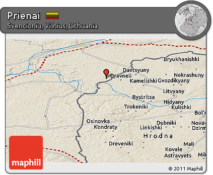Shaded Relief Panoramic Map of Prienai