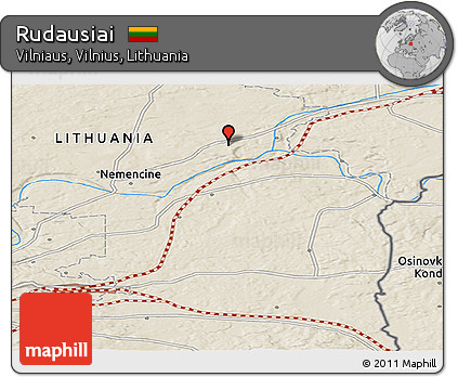 Shaded Relief Panoramic Map of Rudausiai