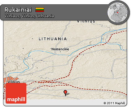 Shaded Relief Panoramic Map of Rukainiai