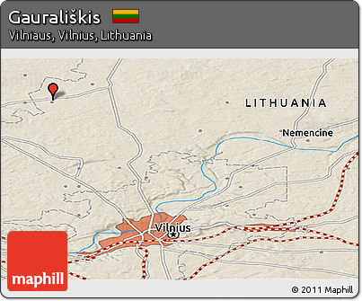 Shaded Relief Panoramic Map of Gaurališkis