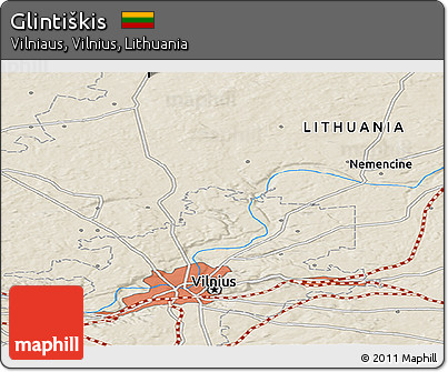 Shaded Relief Panoramic Map of Glintiškis