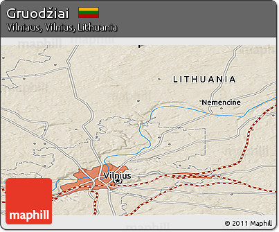 Shaded Relief Panoramic Map of Gruodžiai