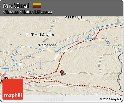 Shaded Relief Panoramic Map of Mickūnai