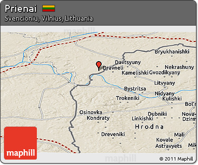 Shaded Relief Panoramic Map of Prienai