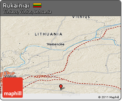 Shaded Relief Panoramic Map of Rukainiai