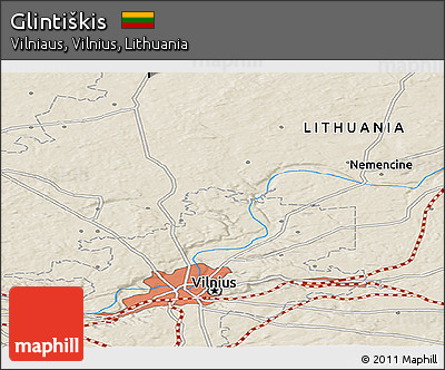 Shaded Relief Panoramic Map of Glintiškis