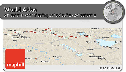 Shaded Relief Panoramic Map of the Area around 54° 48' 50" N, 26° 25' 29" E