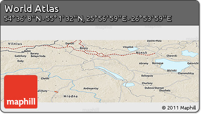 Shaded Relief Panoramic Map of the Area around 54° 48' 50" N, 26° 25' 29" E