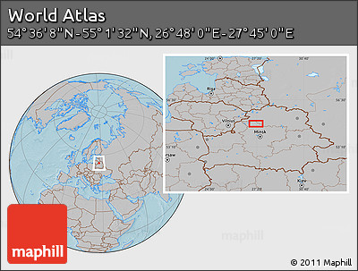 Gray Location Map of the Area around 54° 48' 50" N, 27° 16' 29" E, hill shading