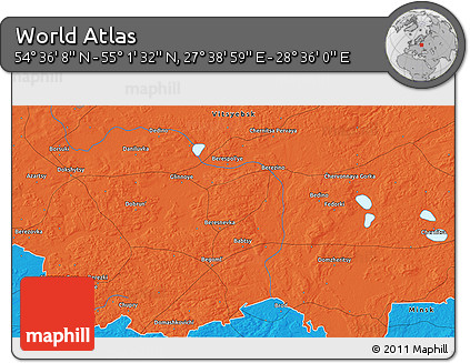 Political 3D Map of the Area around 54° 48' 50" N, 28° 7' 30" E