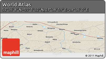 Shaded Relief Panoramic Map of the Area around 54° 48' 50" N, 28° 7' 30" E