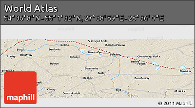 Shaded Relief Panoramic Map of the Area around 54° 48' 50" N, 28° 7' 30" E