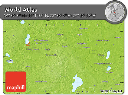 Physical Map of the Area around 54° 48' 50" N, 28° 58' 30" E