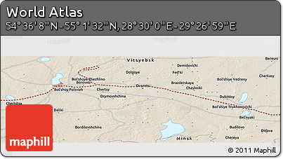 Shaded Relief Panoramic Map of the Area around 54° 48' 50" N, 28° 58' 30" E