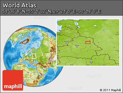 Physical Location Map of the Area around 54° 48' 50" N, 29° 49' 30" E
