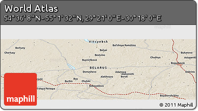 Shaded Relief Panoramic Map of the Area around 54° 48' 50" N, 29° 49' 30" E