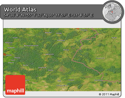 Satellite 3D Map of the Area around 54° 48' 50" N, 30° 40' 29" E