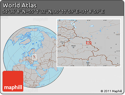 Gray Location Map of the Area around 54° 48' 50" N, 30° 40' 29" E