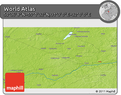 Physical 3D Map of the Area around 54° 48' 50" N, 31° 31' 29" E