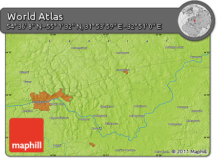 Physical Map of the Area around 54° 48' 50" N, 32° 22' 30" E