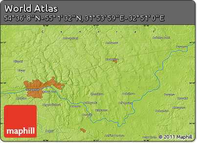 Physical Map of the Area around 54° 48' 50" N, 32° 22' 30" E