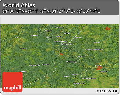 Satellite 3D Map of the Area around 54° 48' 50" N, 34° 55' 29" E