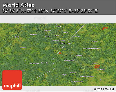 Satellite 3D Map of the Area around 54° 48' 50" N, 34° 55' 29" E