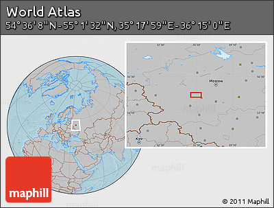Gray Location Map of the Area around 54° 48' 50" N, 35° 46' 29" E, hill shading