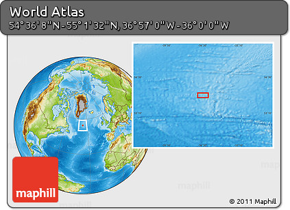 Physical Location Map of the Area around 54° 48' 50" N, 36° 28' 30" W