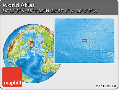 Physical Location Map of the Area around 54° 48' 50" N, 36° 28' 30" W