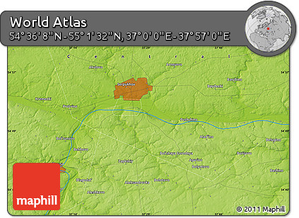 Physical Map of the Area around 54° 48' 50" N, 37° 28' 30" E