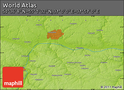 Physical Map of the Area around 54° 48' 50" N, 37° 28' 30" E