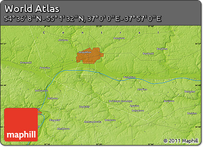 Physical Map of the Area around 54° 48' 50" N, 37° 28' 30" E