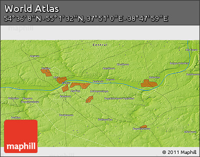 Physical 3D Map of the Area around 54° 48' 50" N, 38° 19' 30" E